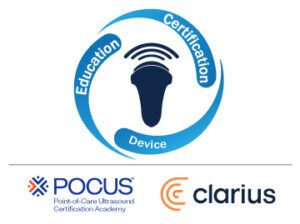 Combined logos of POCUS Certification Academy and Clarius